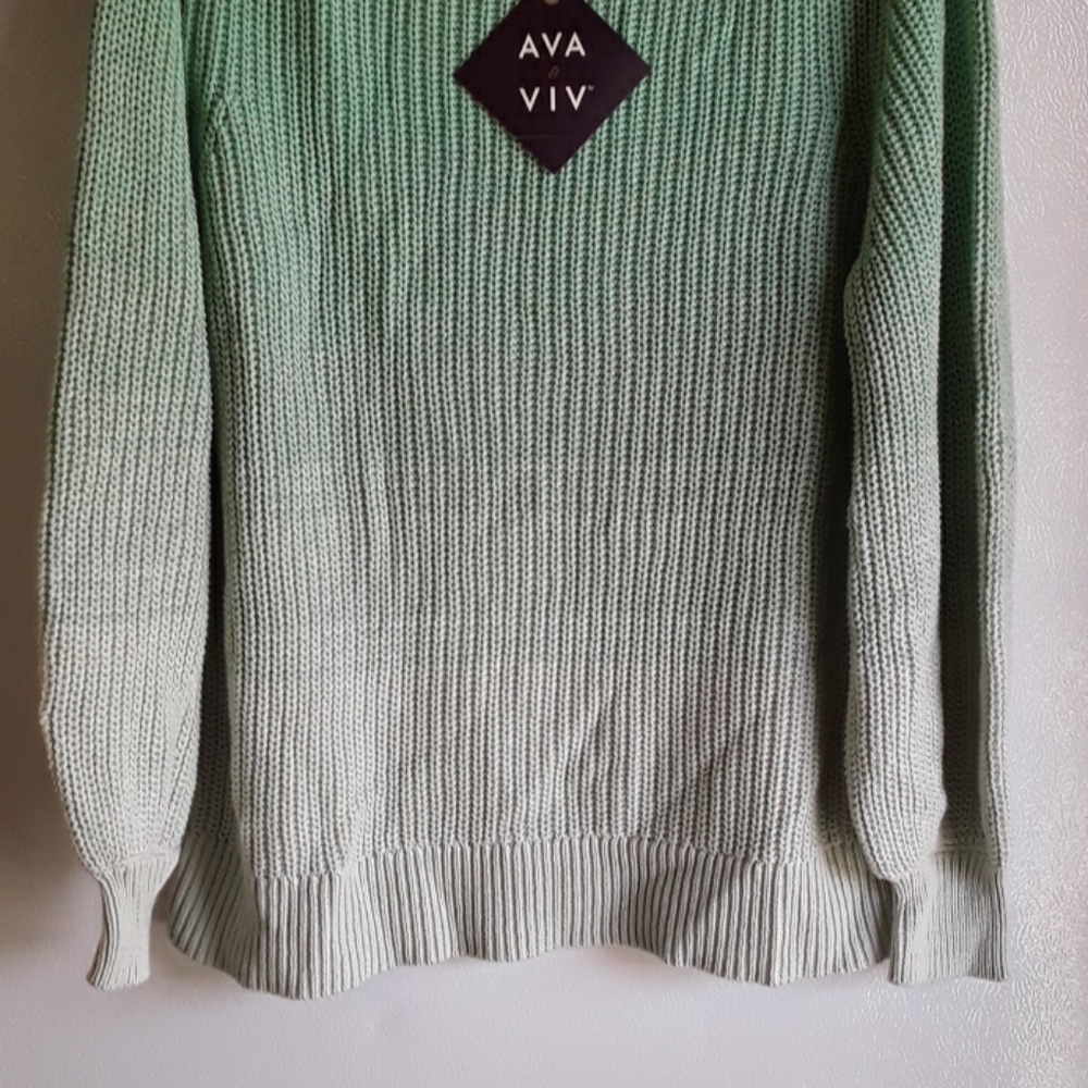 Ava & Viv Green Ombre Pullover Knit Tunic Cotton Crew Neckline Sweater - Picture 3 of 11